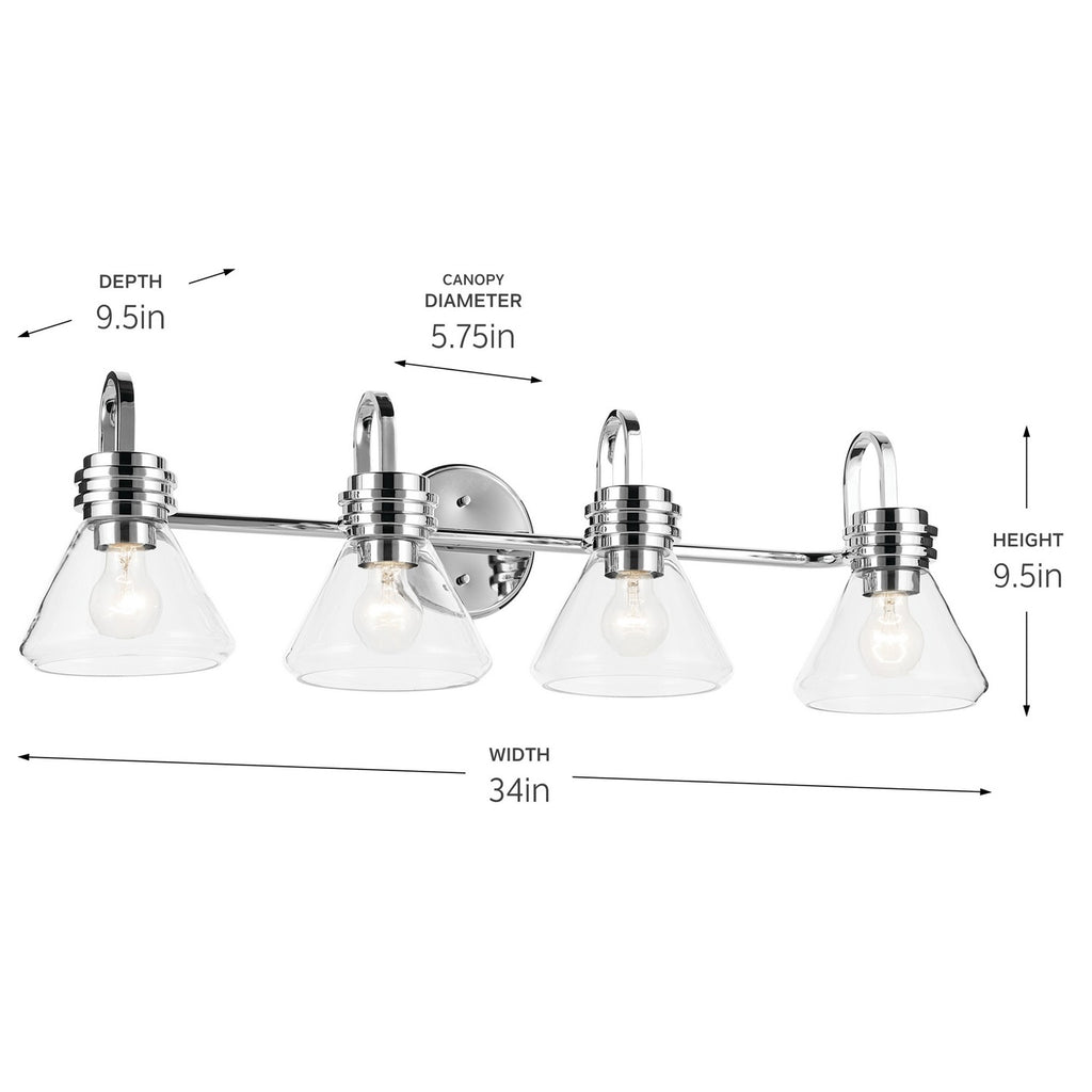 KICHLER 55156CHCLR Farum 34" 4-Light Vanity Light With Clear Glass In Chrome