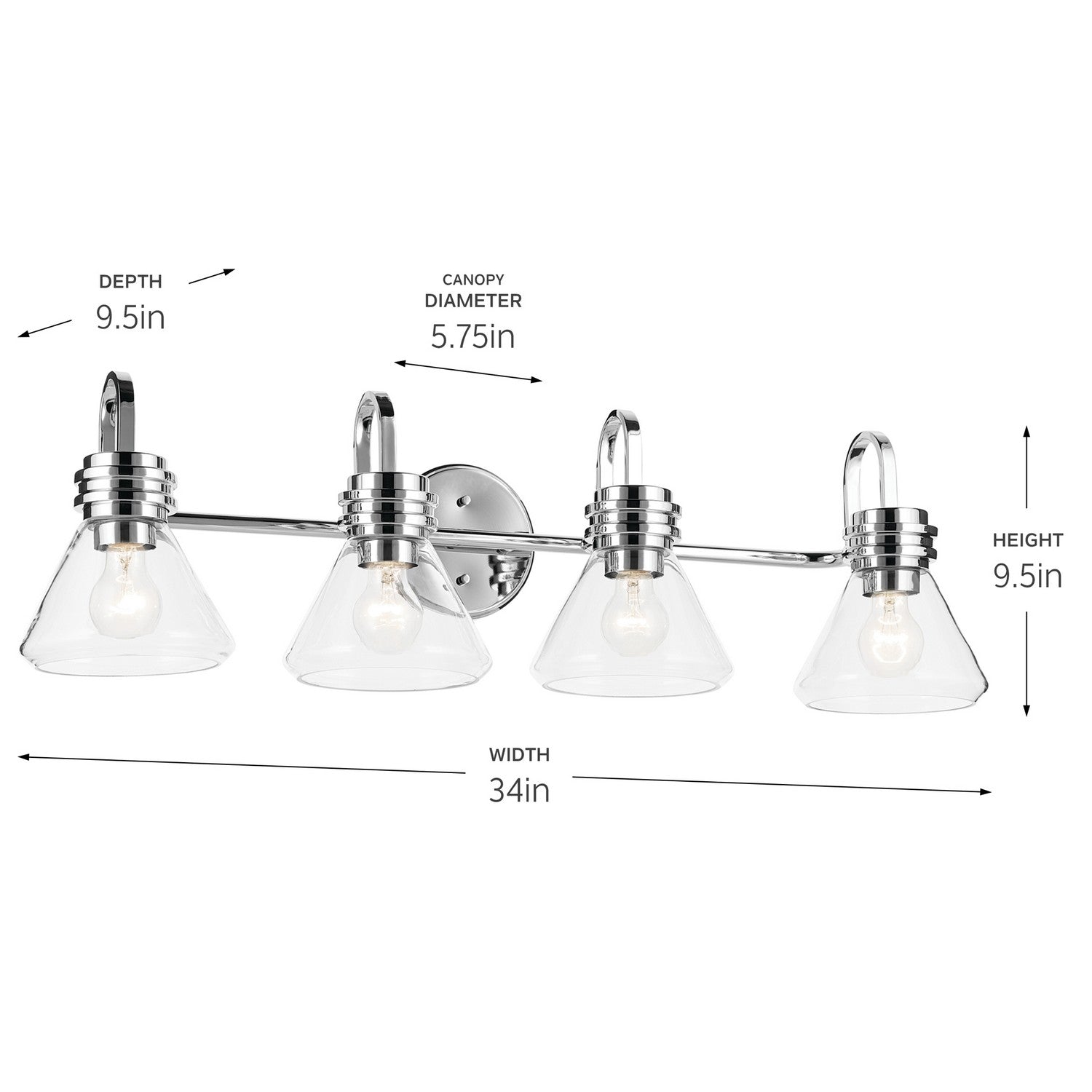 KICHLER 55156CHCLR Farum 34" 4-Light Vanity Light With Clear Glass In Chrome
