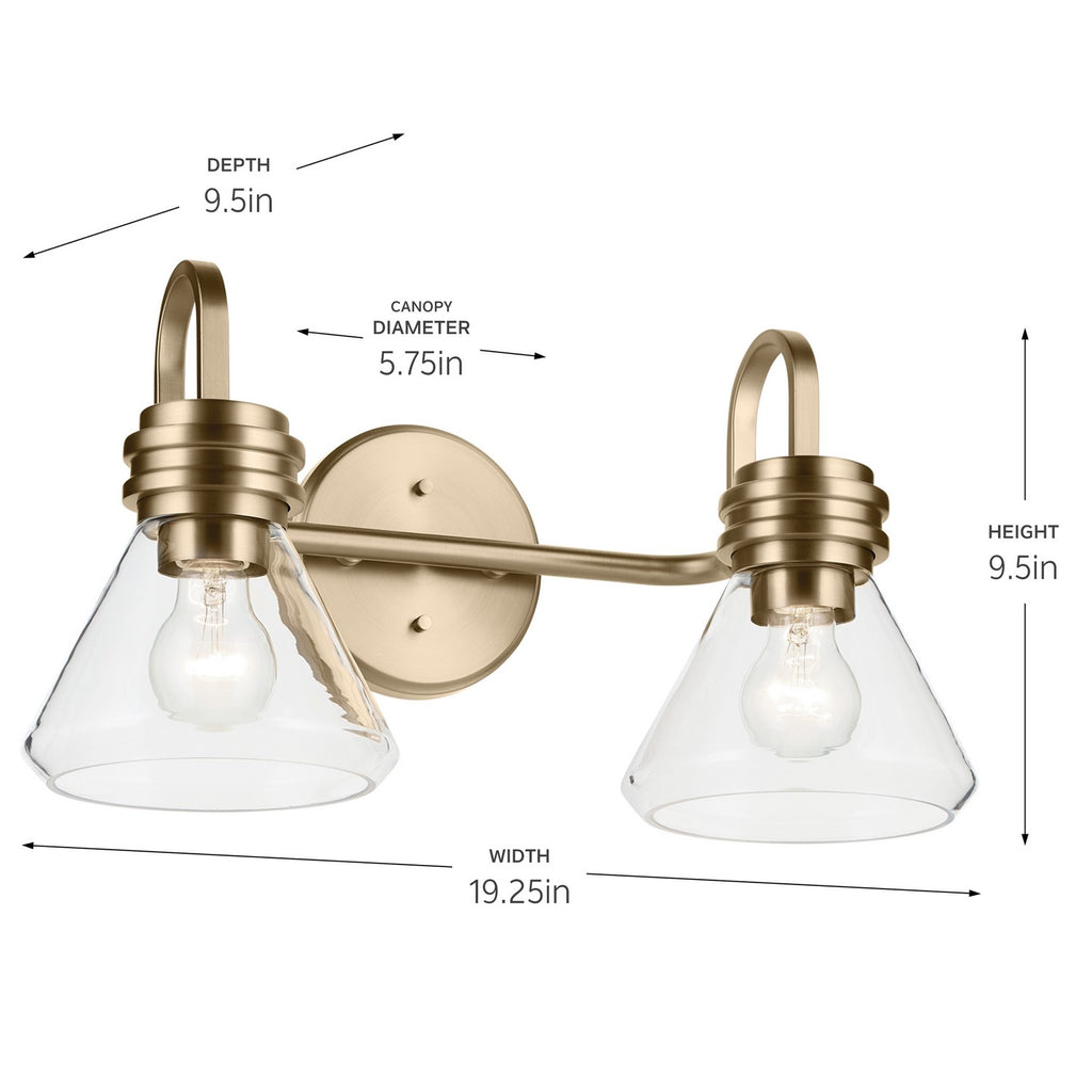 KICHLER 55154CPZCLR Farum 19.25" 2-Light Vanity Light With Clear Glass In Champagne Bronze