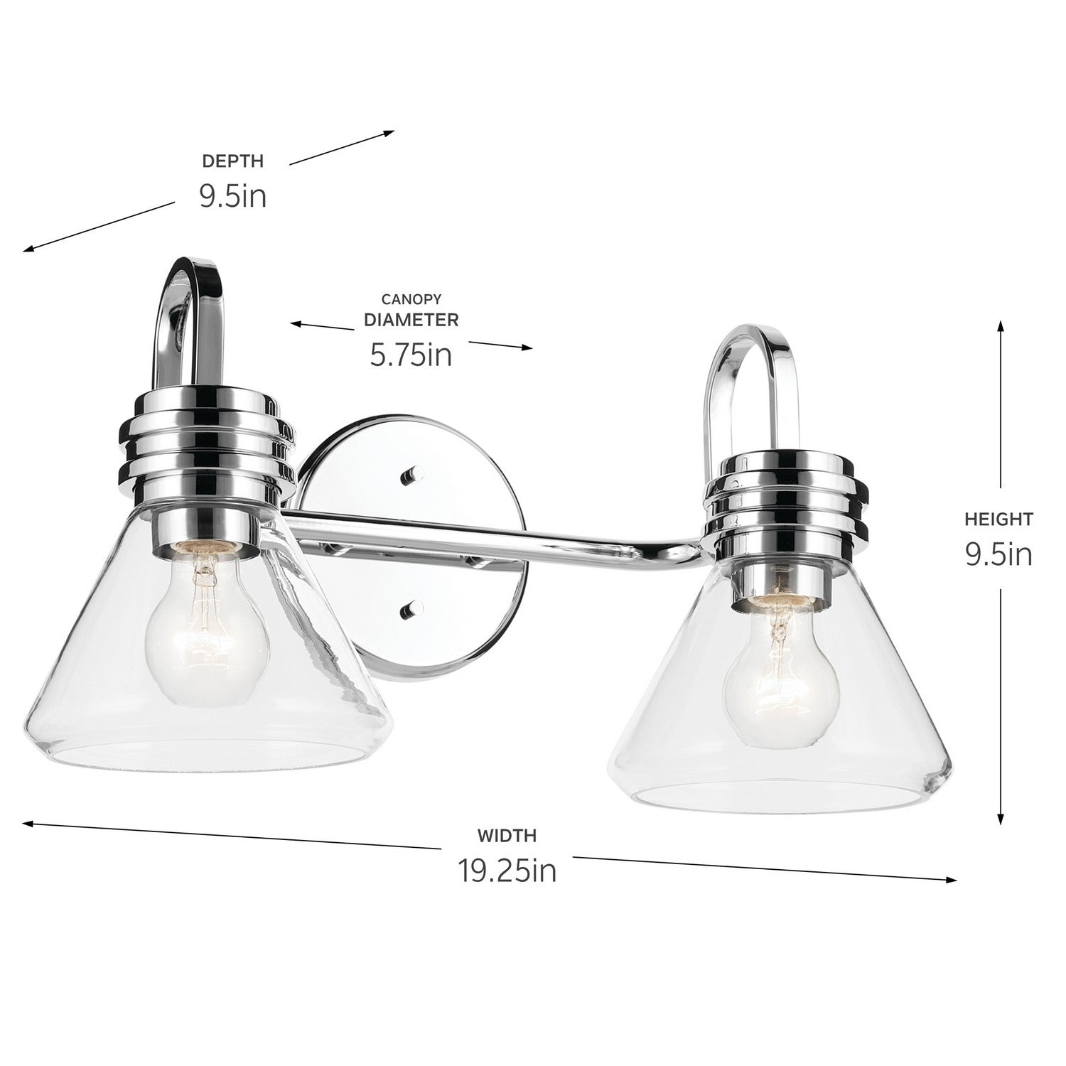 KICHLER 55154CHCLR Farum 19.25" 2-Light Vanity Light With Clear Glass In Chrome