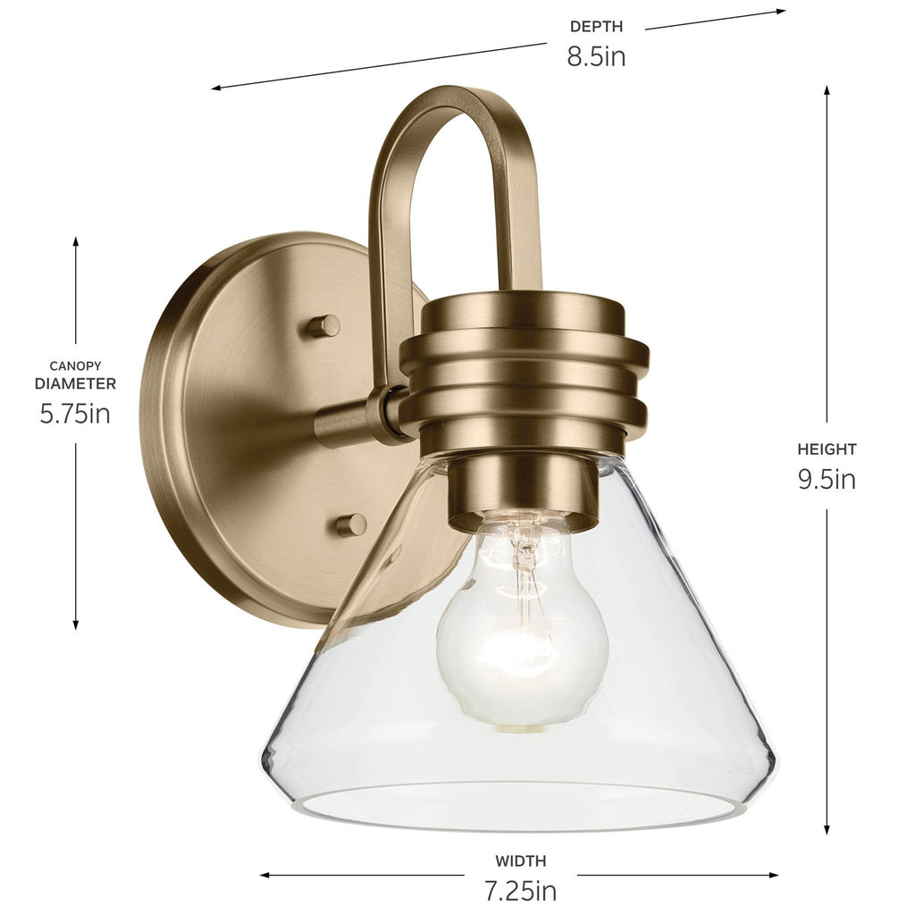 KICHLER 55153CPZCLR Farum 9.5" 1-Light Wall Sconce With Clear Glass In Champagne Bronze