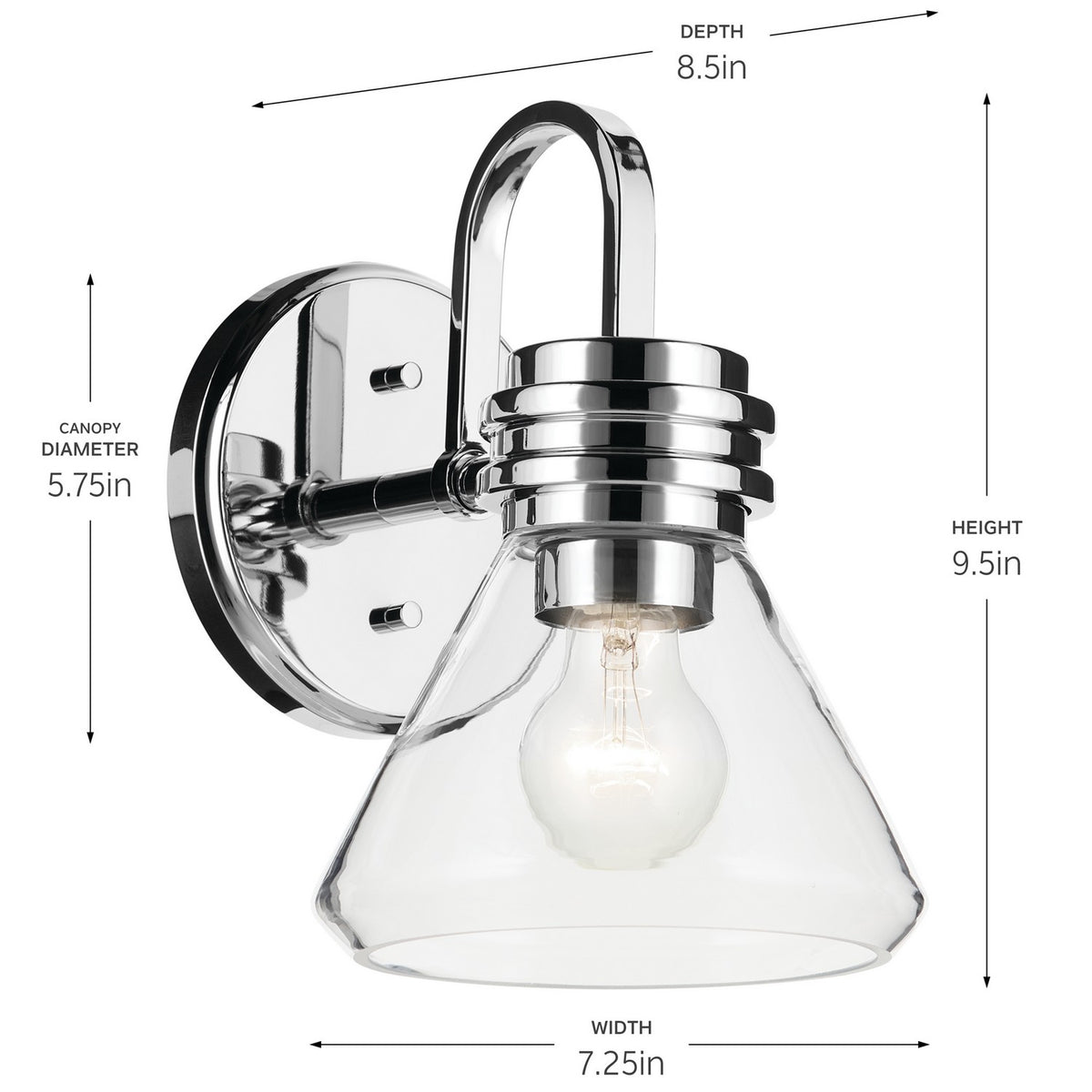 KICHLER 55153CHCLR Farum 9.5" 1-Light Wall Sconce With Clear Glass In Chrome