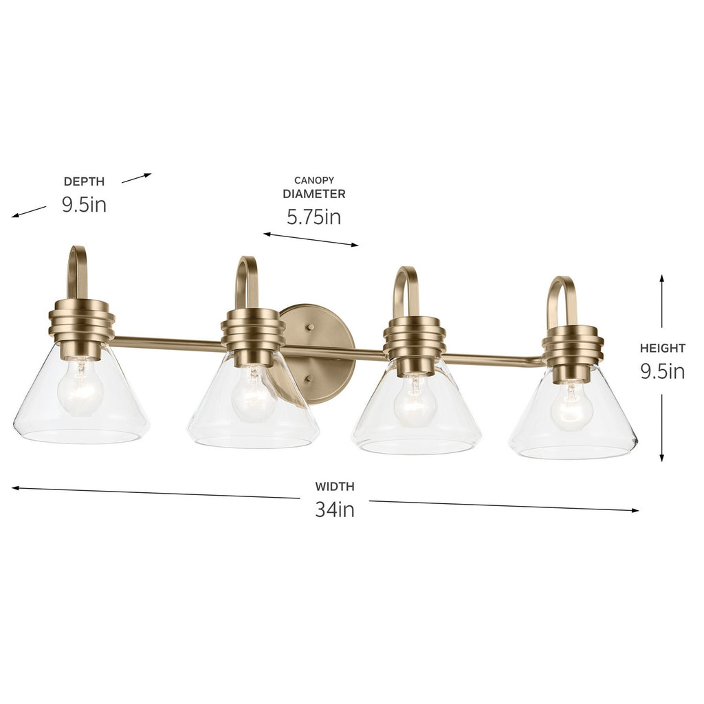 KICHLER 55156CPZCLR Farum 34" 4-Light Vanity Light With Clear Glass In Champagne Bronze