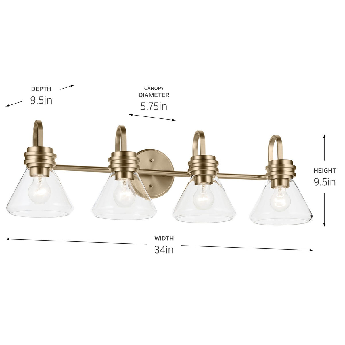 KICHLER 55156CPZCLR Farum 34" 4-Light Vanity Light With Clear Glass In Champagne Bronze