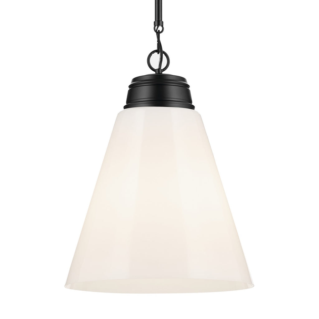 KICHLER 52662BK Marsailli 19.75" 1-Light Large Pendant With Opal Glass In Black