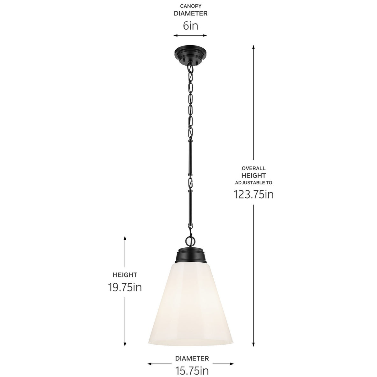 KICHLER 52662BK Marsailli 19.75" 1-Light Large Pendant With Opal Glass In Black