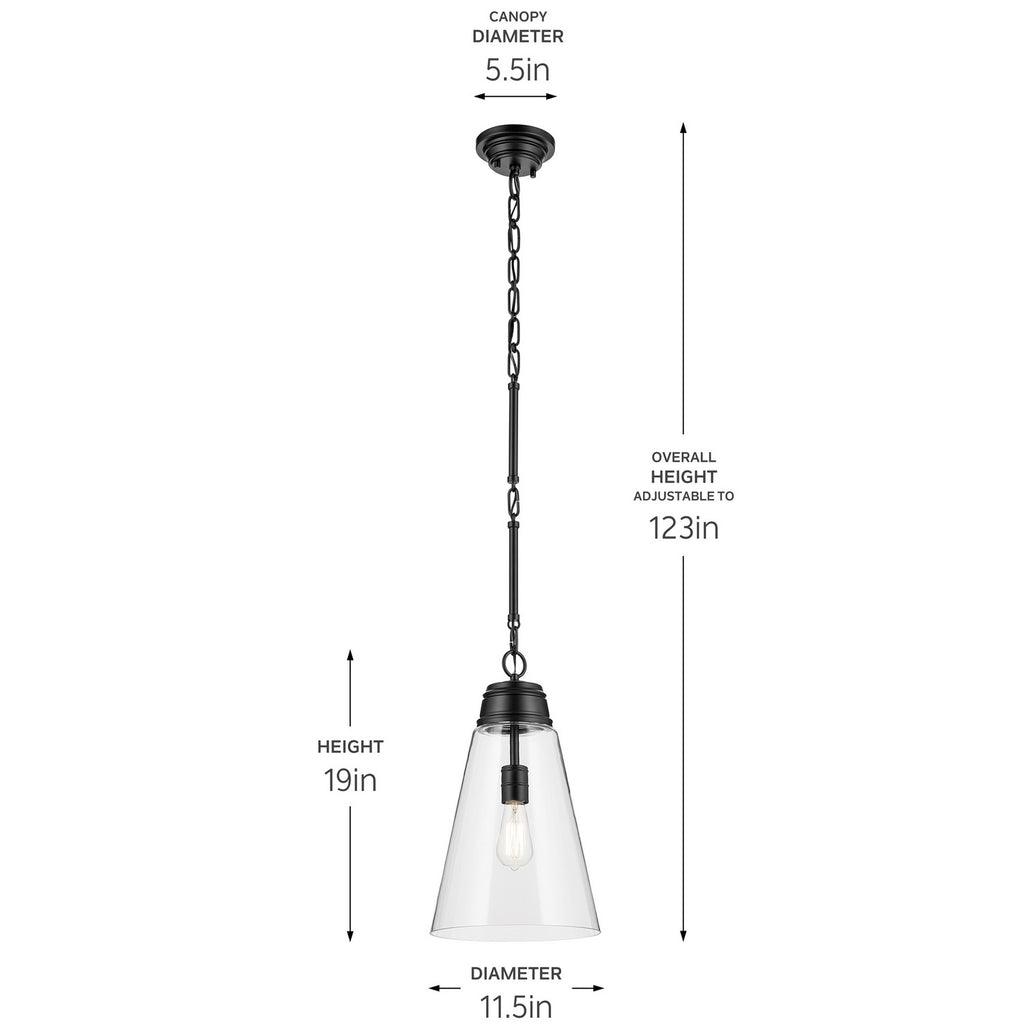 KICHLER 52661BKCLR Marsailli 19" 1-Light Medium Pendant With Clear Glass In Black