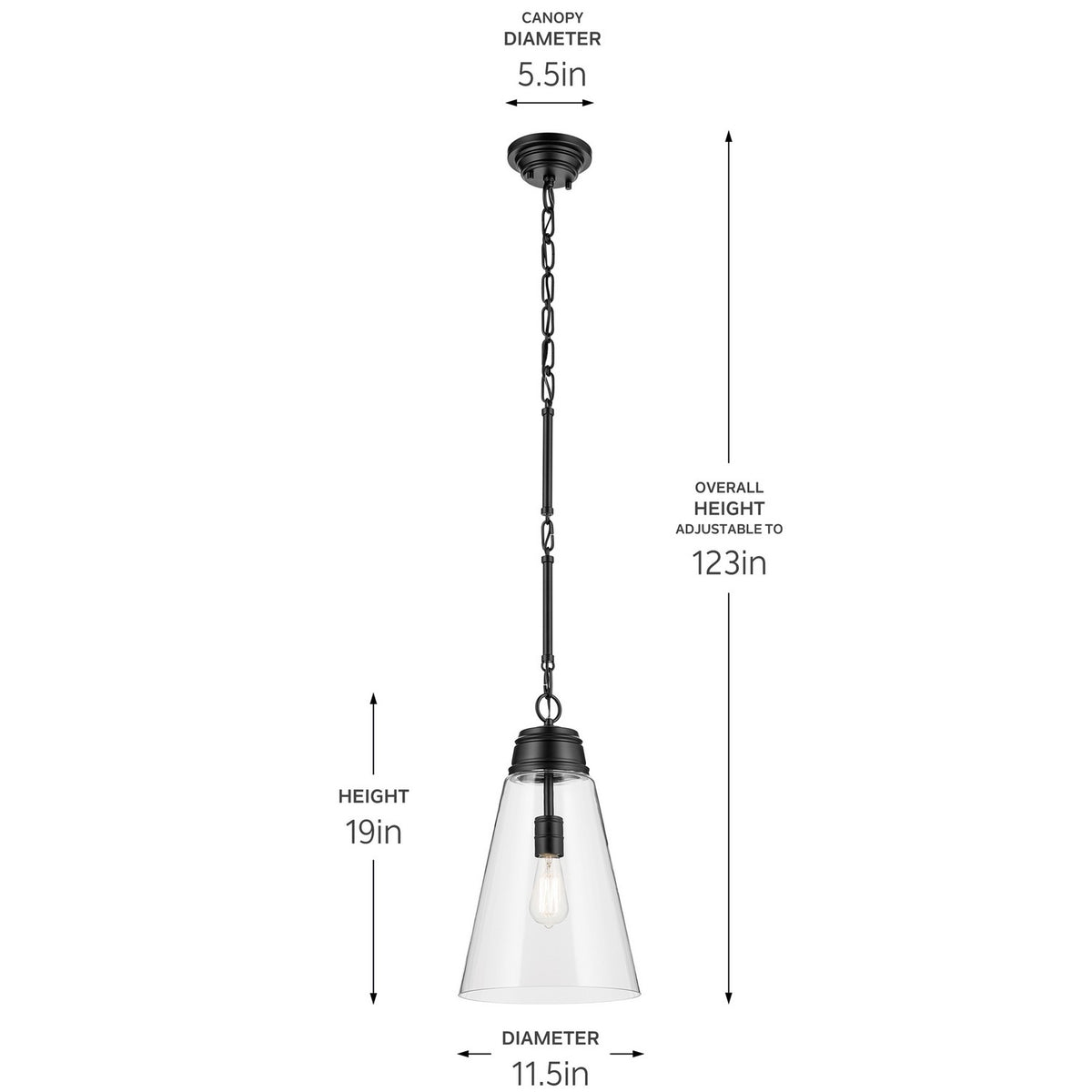 KICHLER 52661BKCLR Marsailli 19" 1-Light Medium Pendant With Clear Glass In Black