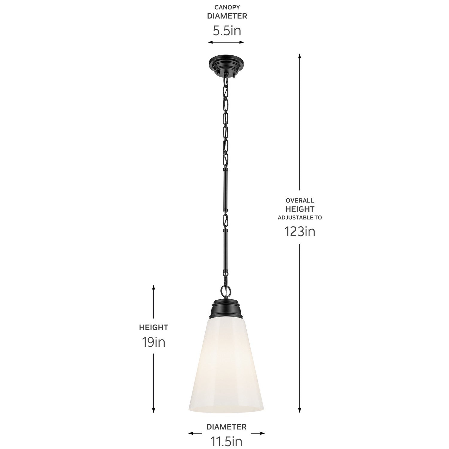 KICHLER 52661BK Marsailli 19" 1-Light Medium Pendant With Opal Glass In Black