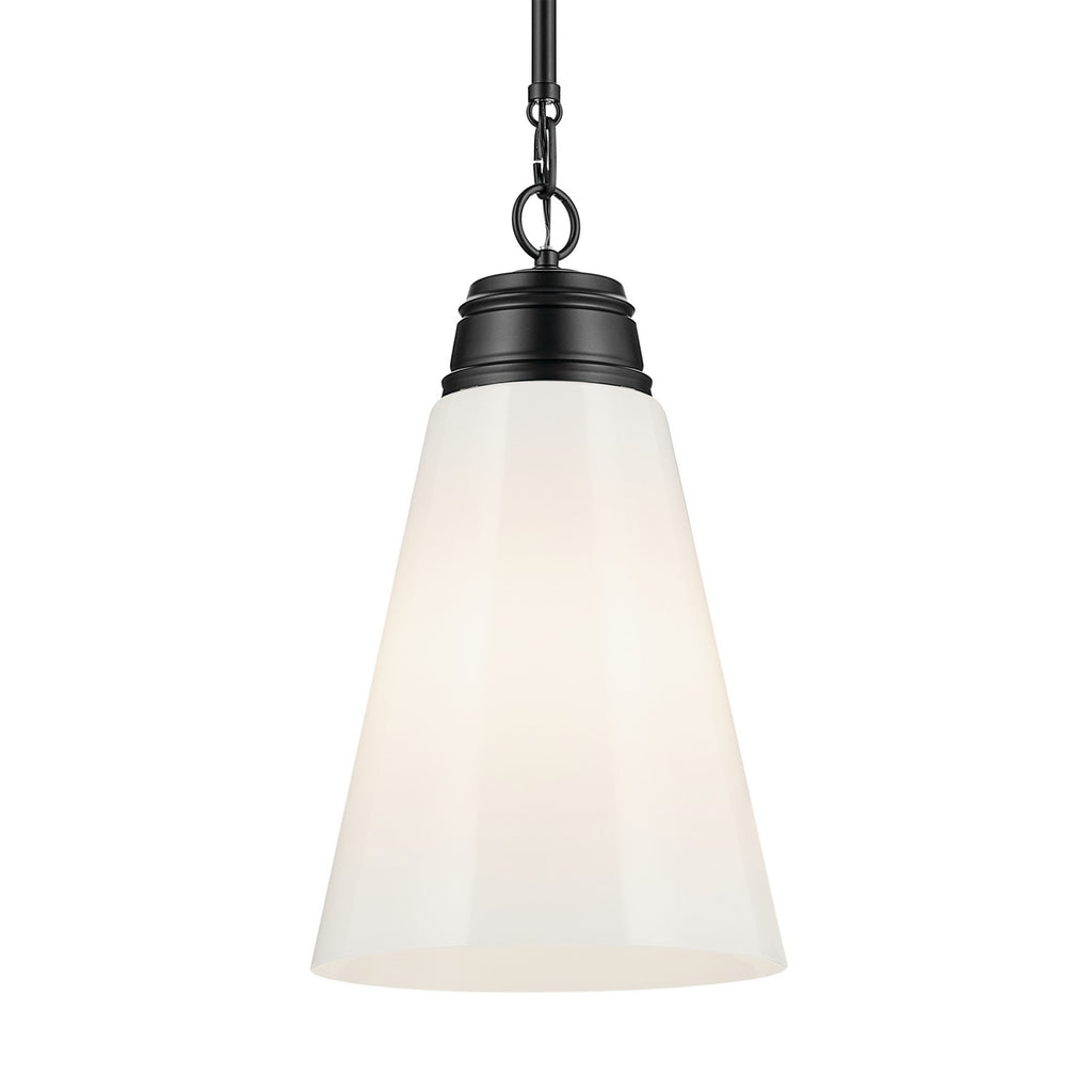 KICHLER 52661BK Marsailli 19" 1-Light Medium Pendant With Opal Glass In Black