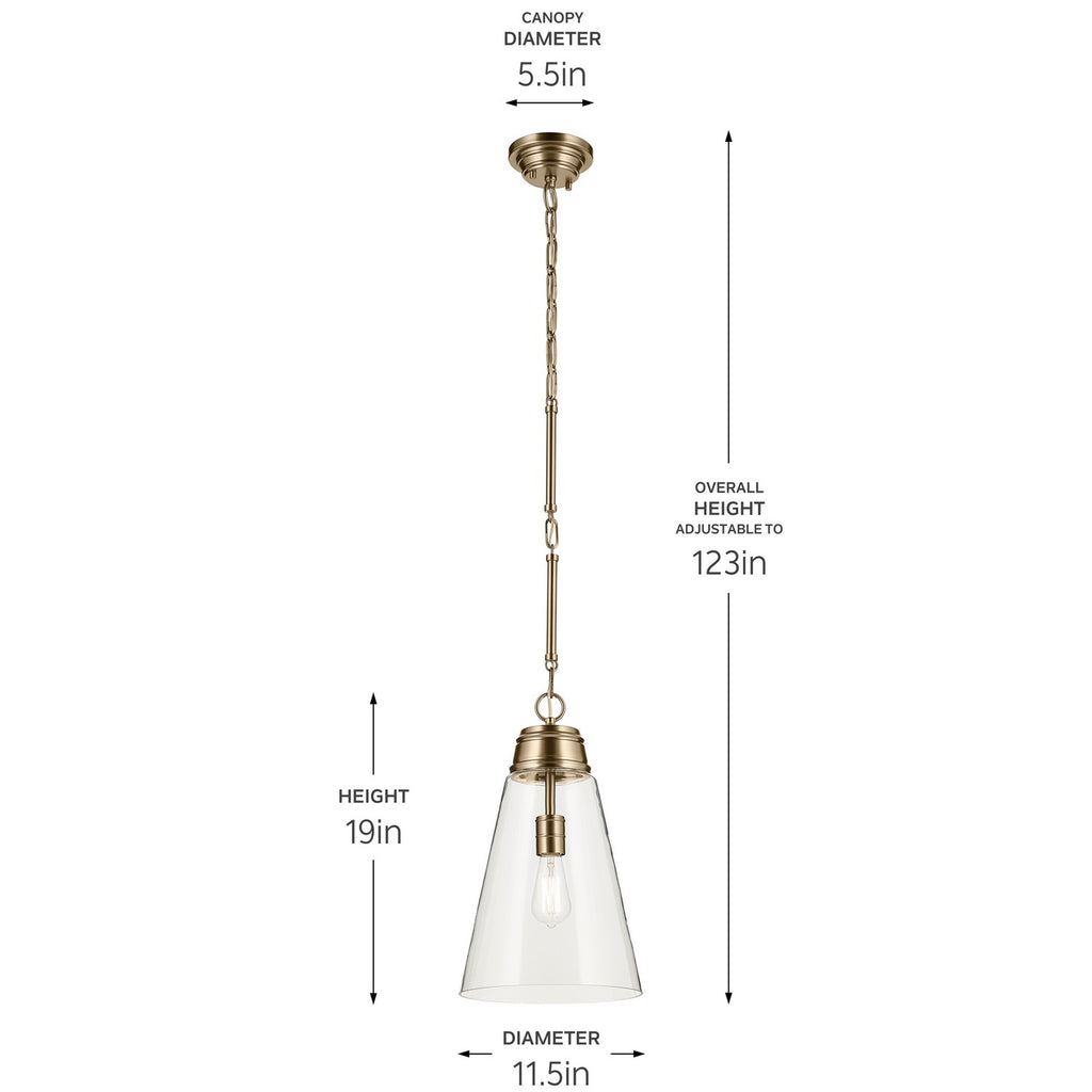 KICHLER 52661CPZCLR Marsailli 19" 1-Light Medium Pendant With Clear Glass In Champagne Bronze