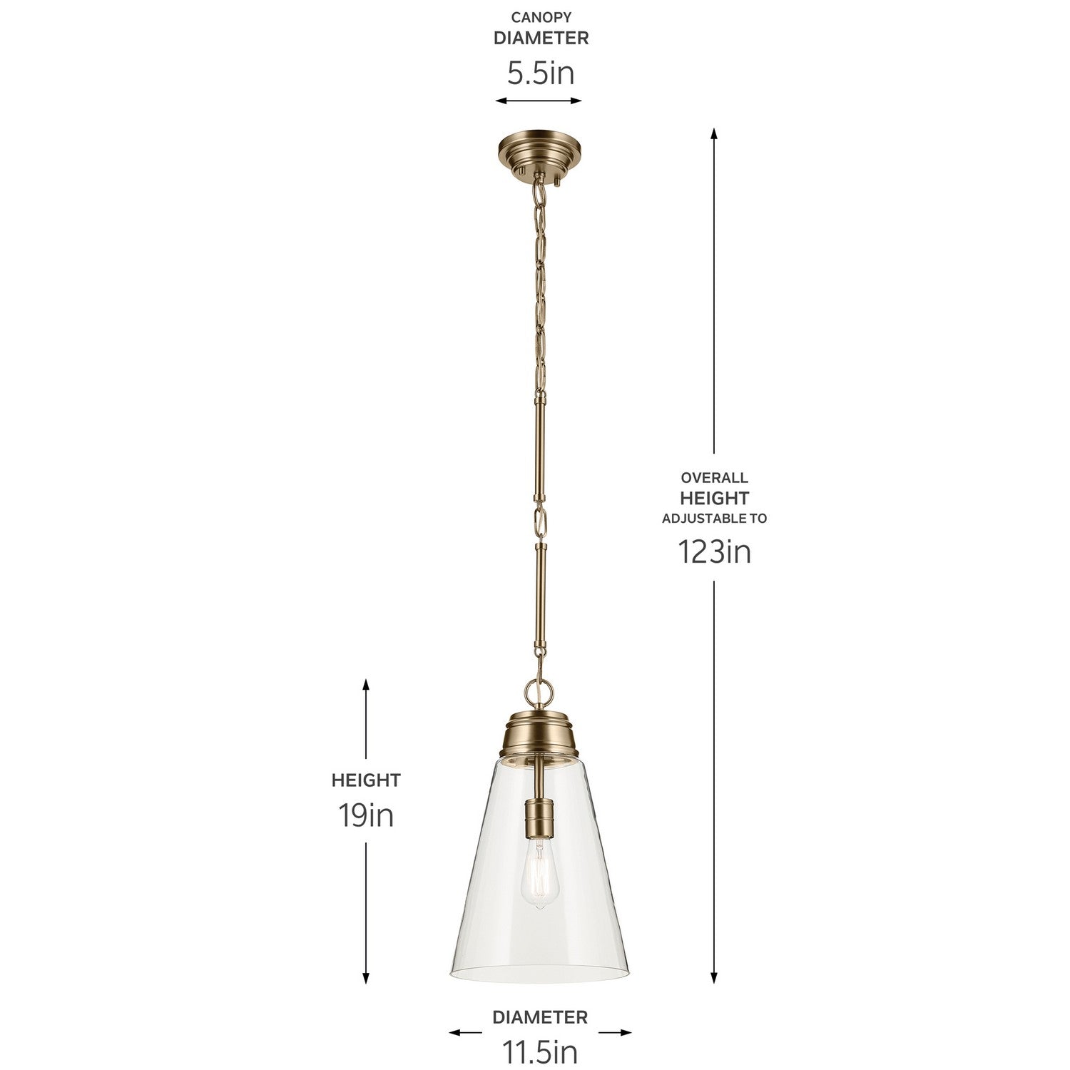 KICHLER 52661CPZCLR Marsailli 19" 1-Light Medium Pendant With Clear Glass In Champagne Bronze