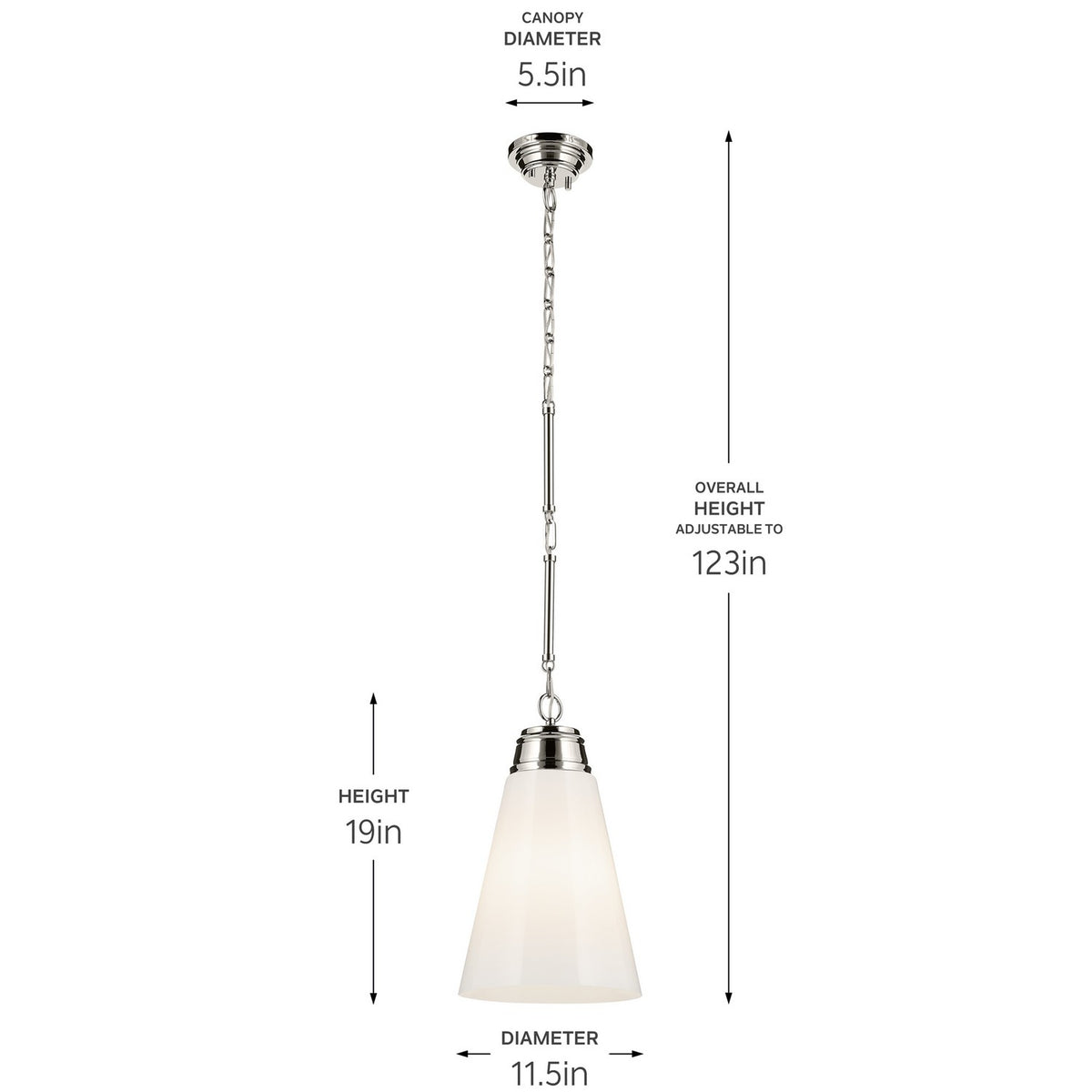 KICHLER 52661PN Marsailli 19" 1-Light Medium Pendant With Opal Glass In Brushed Nickel