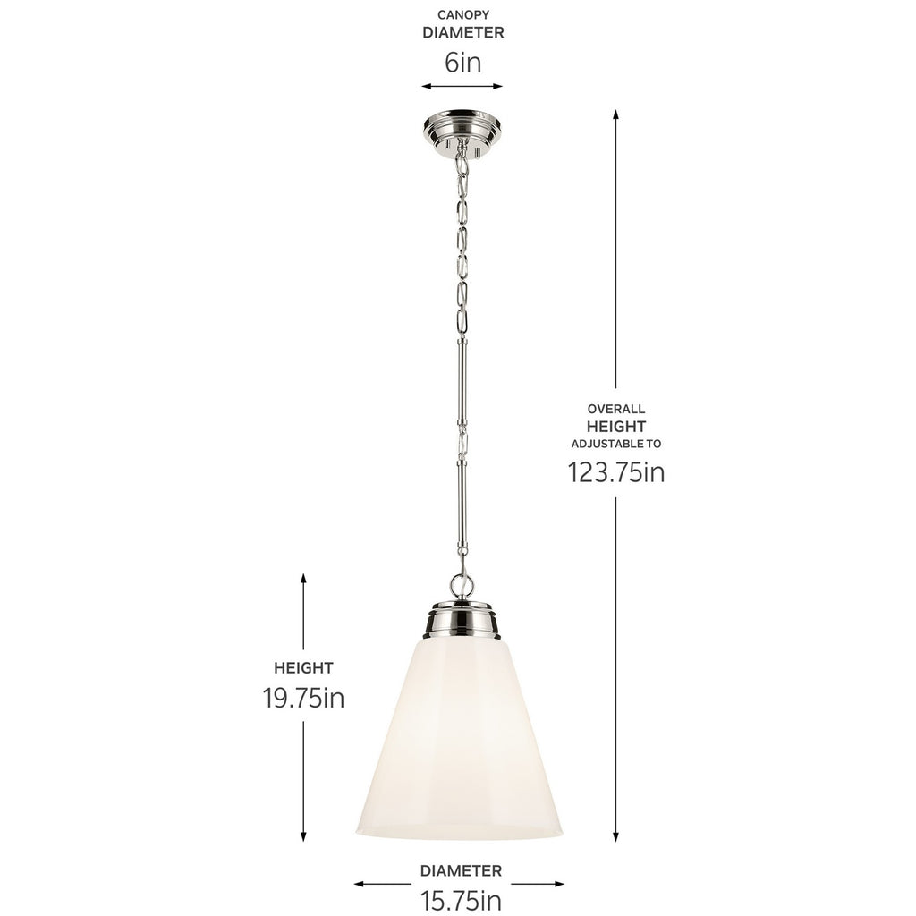 KICHLER 52662PN Marsailli 19.75" 1-Light Large Pendant With Opal Glass In Brushed Nickel
