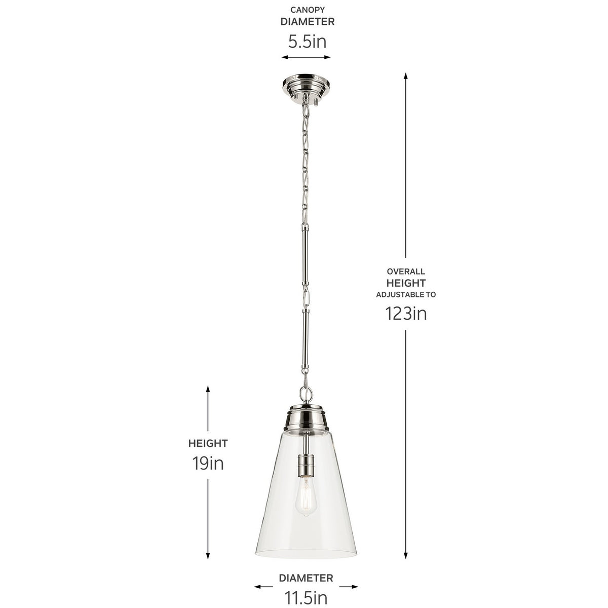 KICHLER 52661PNCLR Marsailli 19" 1-Light Medium Pendant With Clear Glass In Brushed Nickel