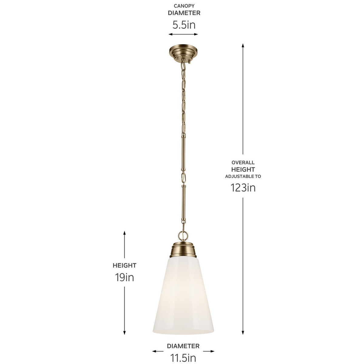 KICHLER 52661CPZ Marsailli 19" 1-Light Medium Pendant With Opal Glass In Champagne Bronze