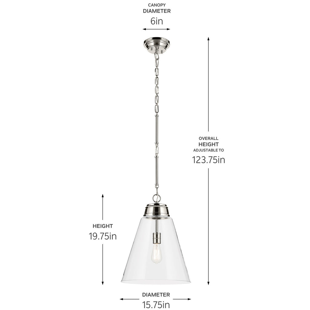 KICHLER 52662PNCLR Marsailli 19.75" 1-Light Large Pendant With Clear Glass In Brushed Nickel