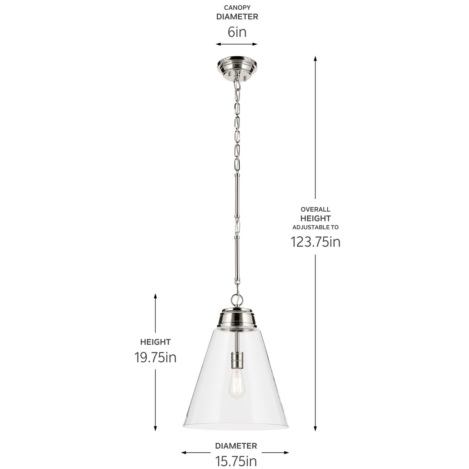 KICHLER 52662PNCLR Marsailli 19.75" 1-Light Large Pendant With Clear Glass In Brushed Nickel