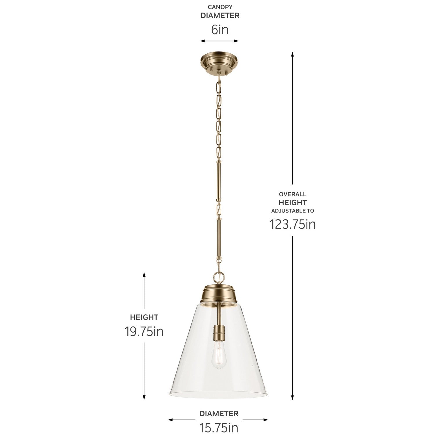 KICHLER 52662CPZCLR Marsailli 19.75" 1-Light Large Pendant With Clear Glass In Champagne Bronze