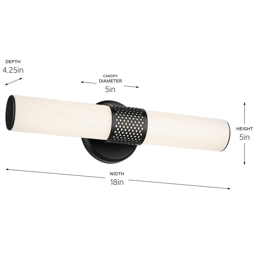 KICHLER 55191BKLED Sashi 18" Bath Bar Small Led With White Glass In Black