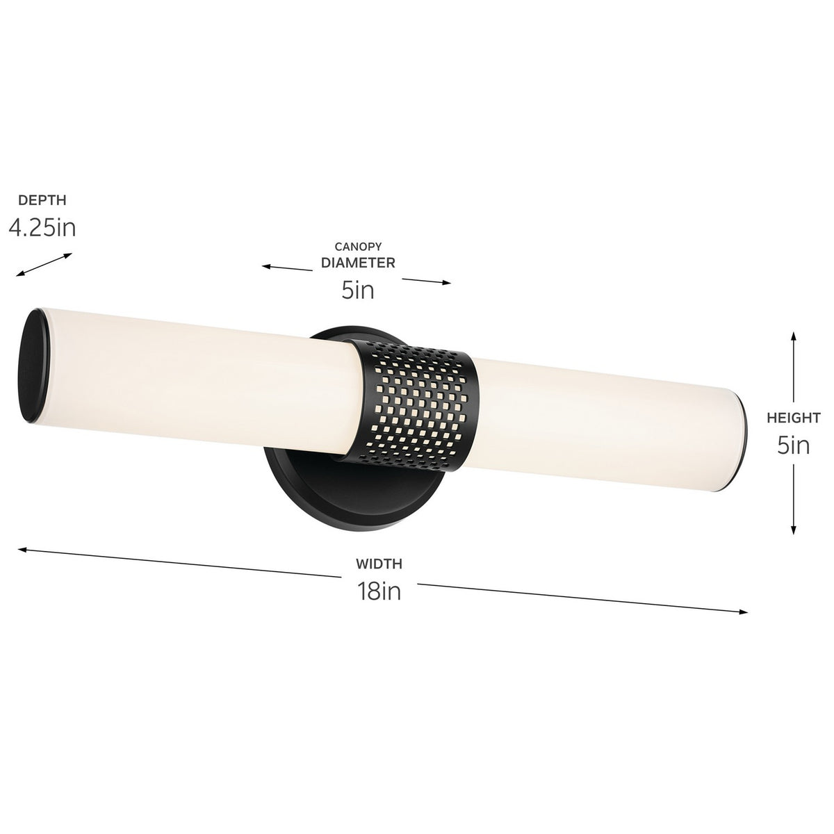 KICHLER 55191BKLED Sashi 18" Bath Bar Small Led With White Glass In Black