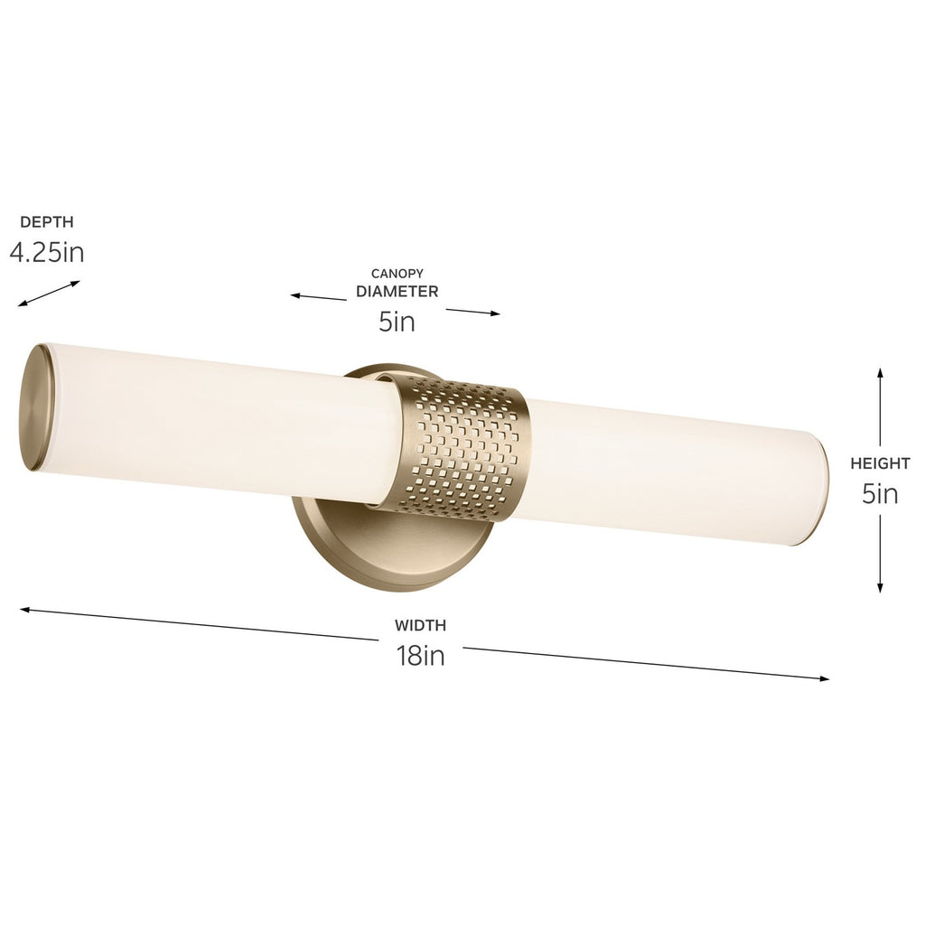 KICHLER 55191CPZLED Sashi 18" Bath Bar Small Led With White Glass In Champagne Bronze
