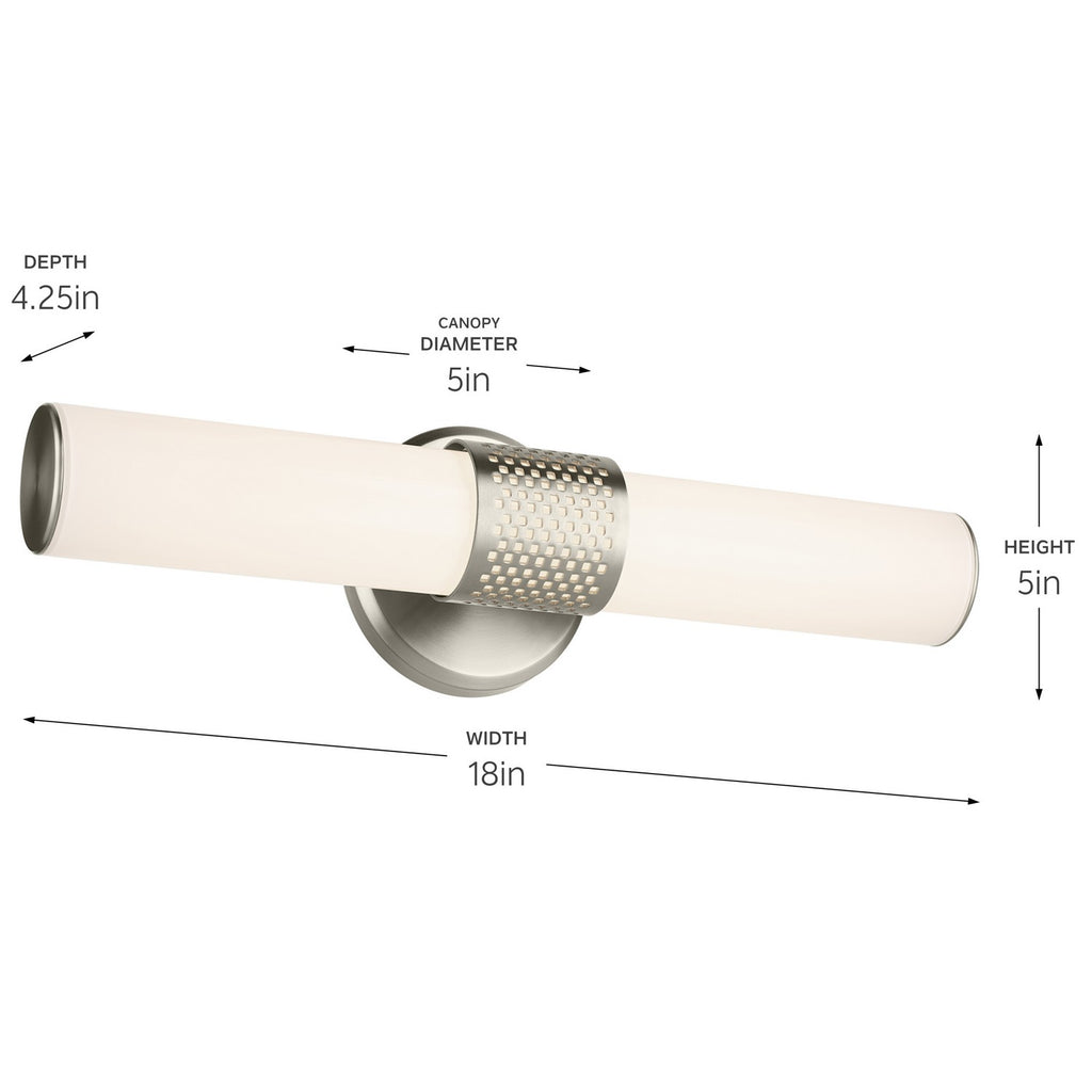KICHLER 55191NILED Sashi 18" Bath Bar Small Led With White Glass In Brushed Nickel
