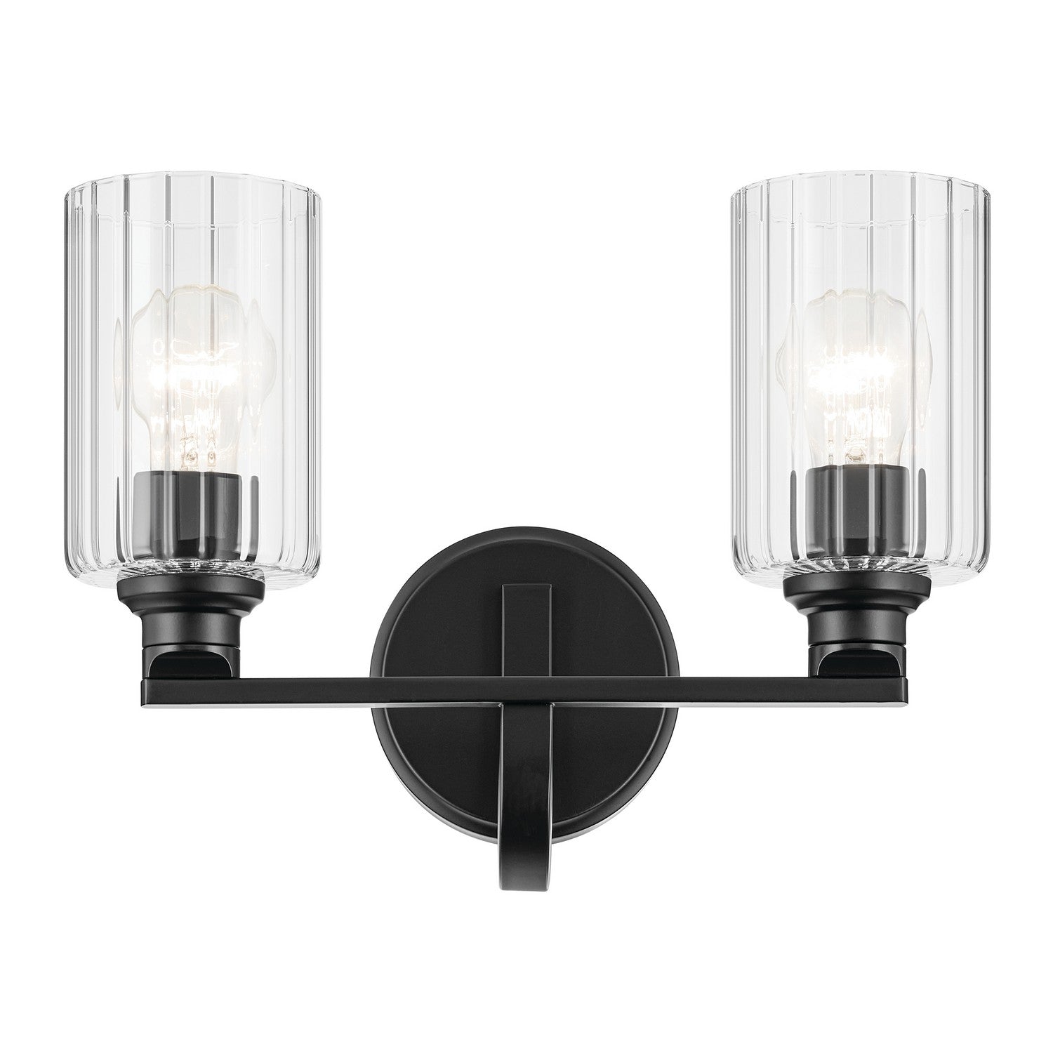 KICHLER 55225BKFLU Gioe 14.25" 2-Light Vanity Light With Clear Fluted Glass In Black