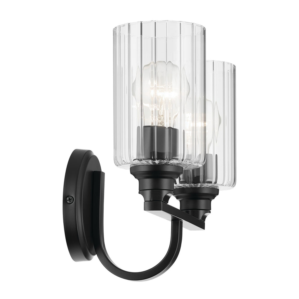KICHLER 55225BKFLU Gioe 14.25" 2-Light Vanity Light With Clear Fluted Glass In Black