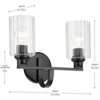 KICHLER 55225BKFLU Gioe 14.25" 2-Light Vanity Light With Clear Fluted Glass In Black