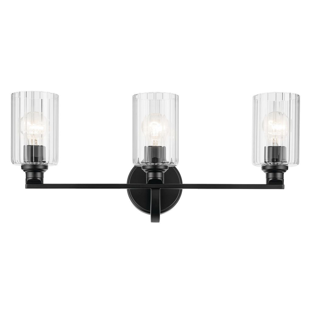 KICHLER 55226BKFLU Gioe 24.25" 3-Light Vanity Light With Clear Fluted Glass In Black
