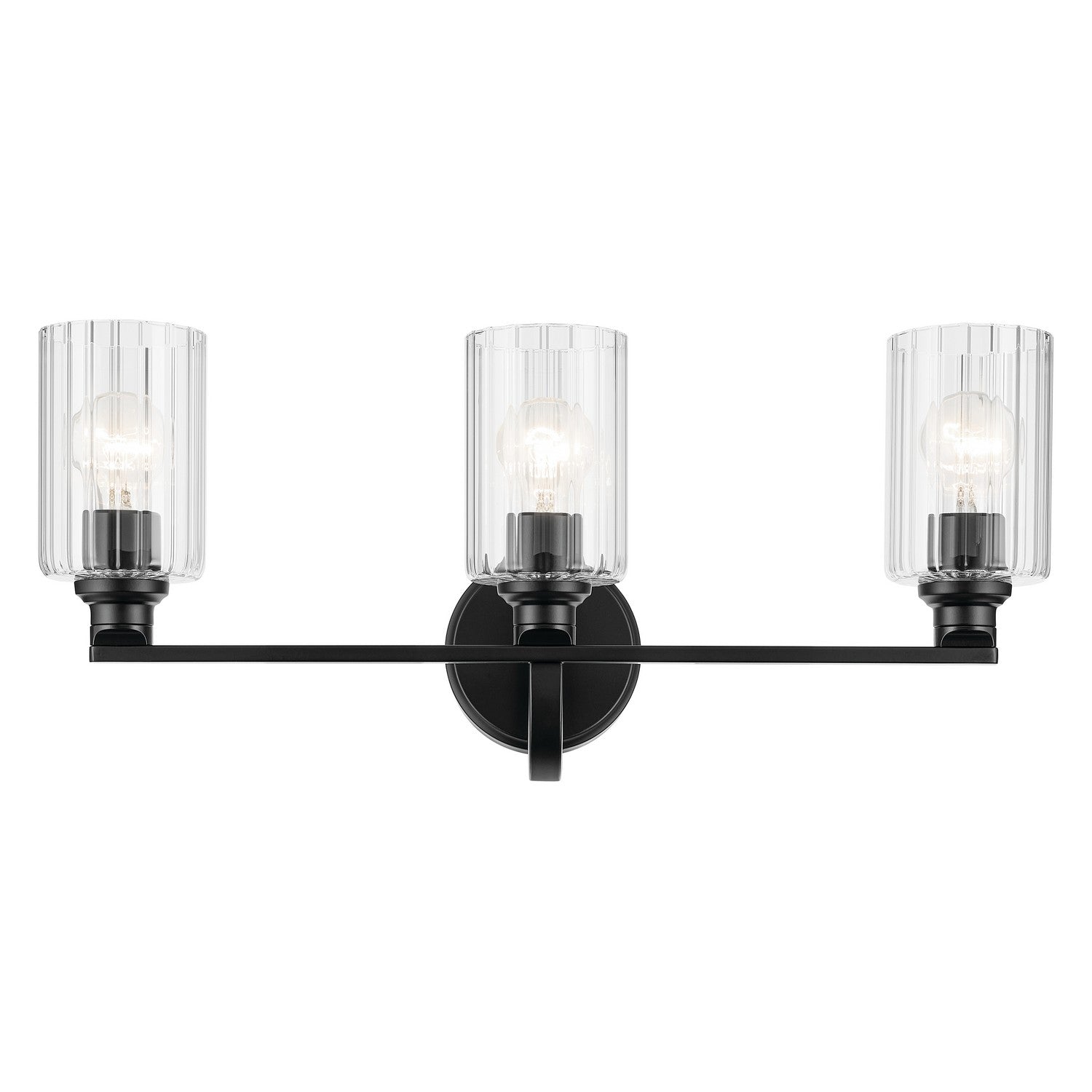 KICHLER 55226BKFLU Gioe 24.25" 3-Light Vanity Light With Clear Fluted Glass In Black