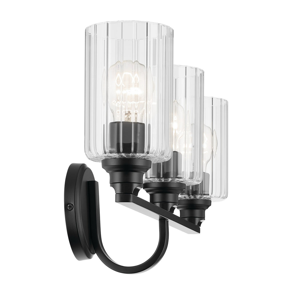 KICHLER 55226BKFLU Gioe 24.25" 3-Light Vanity Light With Clear Fluted Glass In Black
