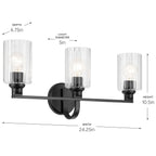 KICHLER 55226BKFLU Gioe 24.25" 3-Light Vanity Light With Clear Fluted Glass In Black
