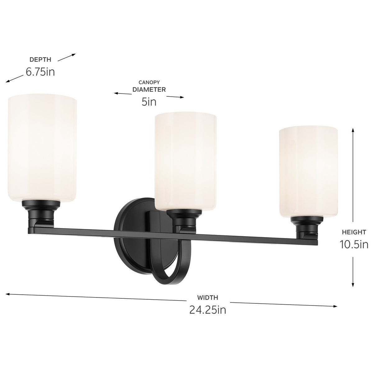 KICHLER 55226BK Gioe 24.25" 3-Light Vanity Light With Opal Glass In Black