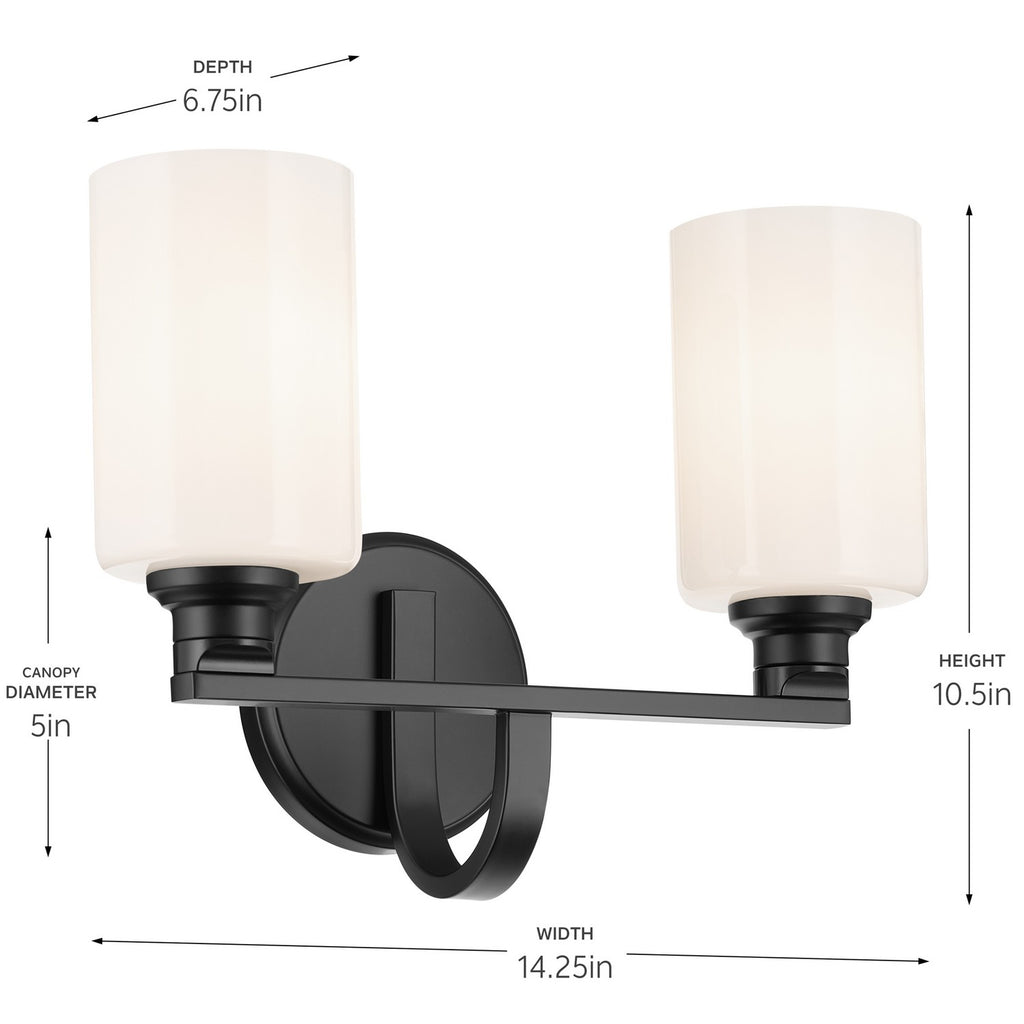 KICHLER 55225BK Gioe 14.25" 2-Light Vanity Light With Opal Glass In Black