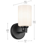 KICHLER 55224BK Gioe 9.5" 1-Light Wall Sconce With Opal Glass In Black
