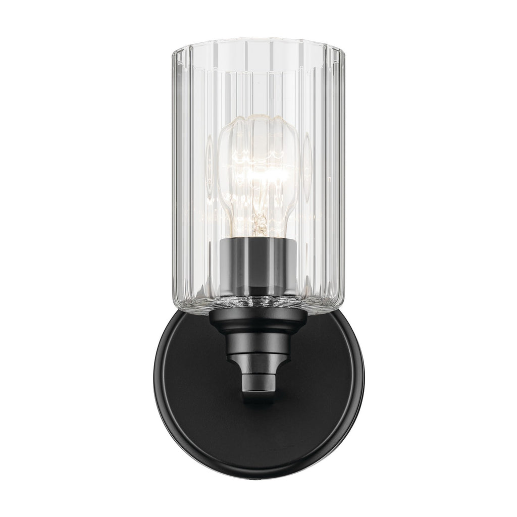 KICHLER 55224BKFLU Gioe 9.5" 1-Light Wall Sconce With Clear Fluted Glass In Black