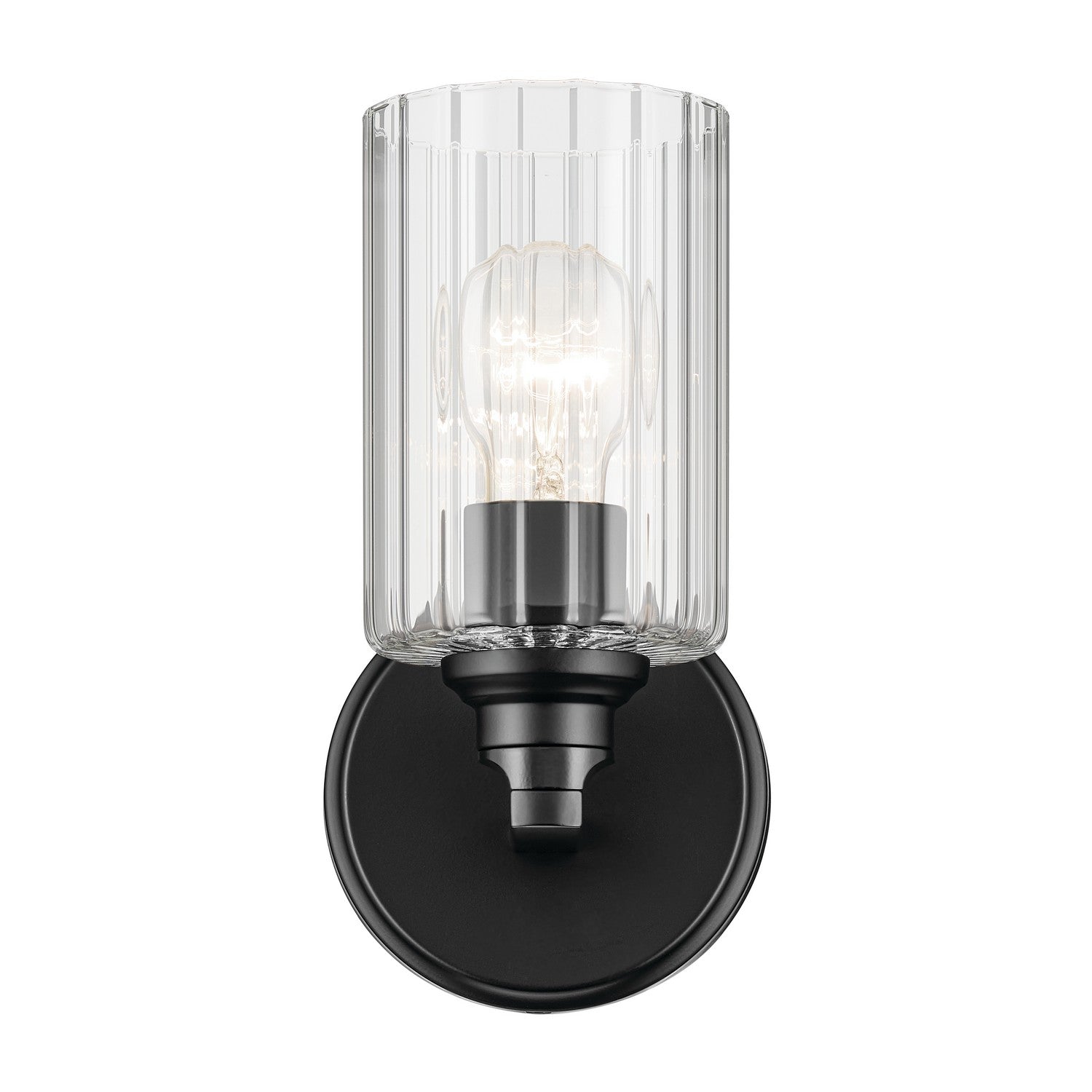 KICHLER 55224BKFLU Gioe 9.5" 1-Light Wall Sconce With Clear Fluted Glass In Black