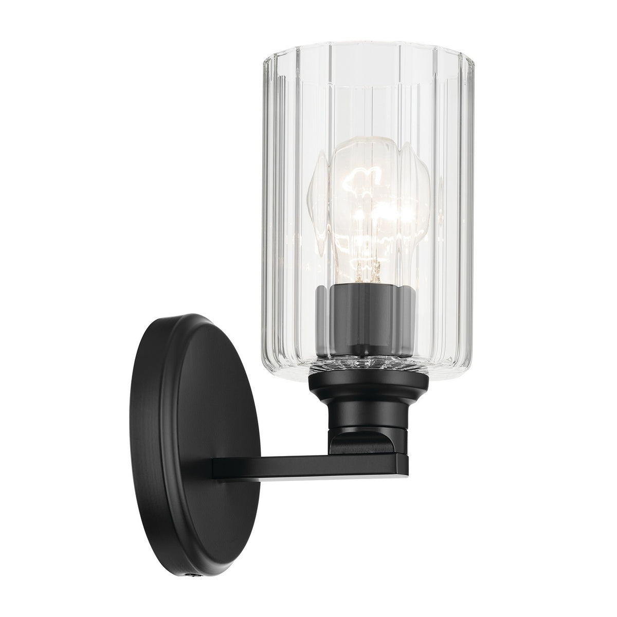KICHLER 55224BKFLU Gioe 9.5" 1-Light Wall Sconce With Clear Fluted Glass In Black