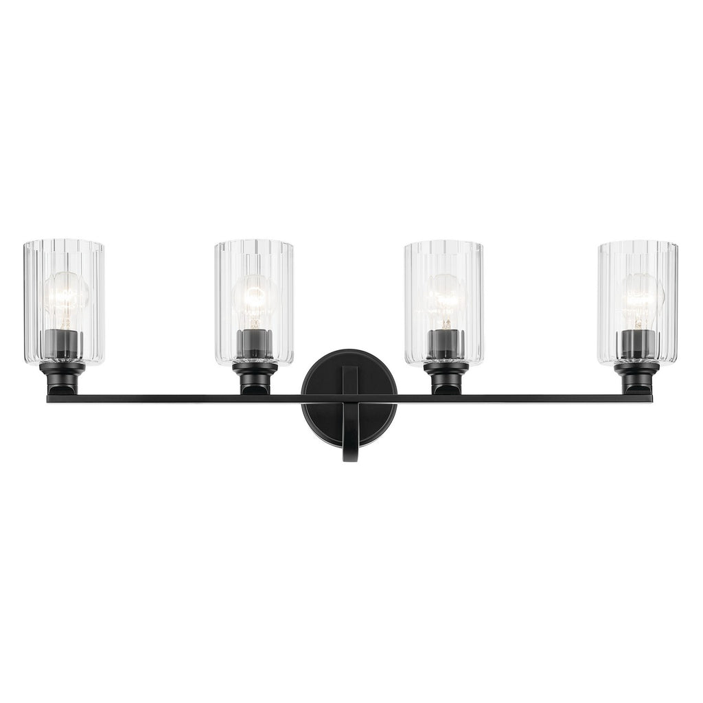 KICHLER 55227BKFLU Gioe 32.25" 4-Light Vanity Light With Clear Fluted Glass In Black