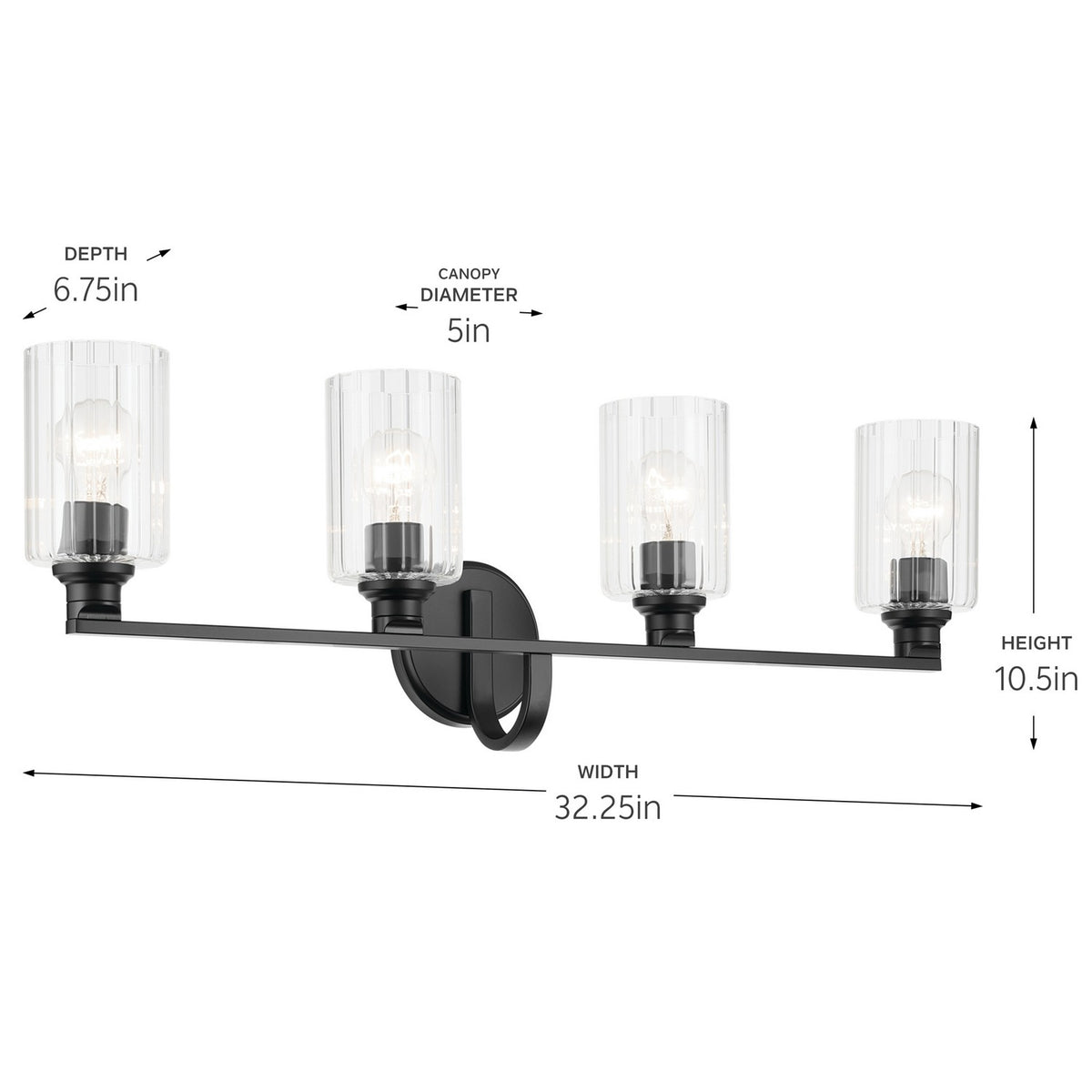 KICHLER 55227BKFLU Gioe 32.25" 4-Light Vanity Light With Clear Fluted Glass In Black