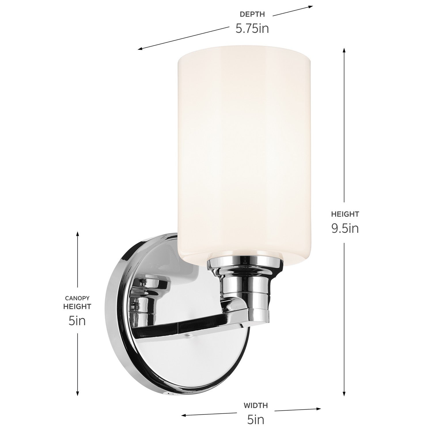 KICHLER 55224CH Gioe 9.5" 1-Light Wall Sconce With Opal Glass In Chrome