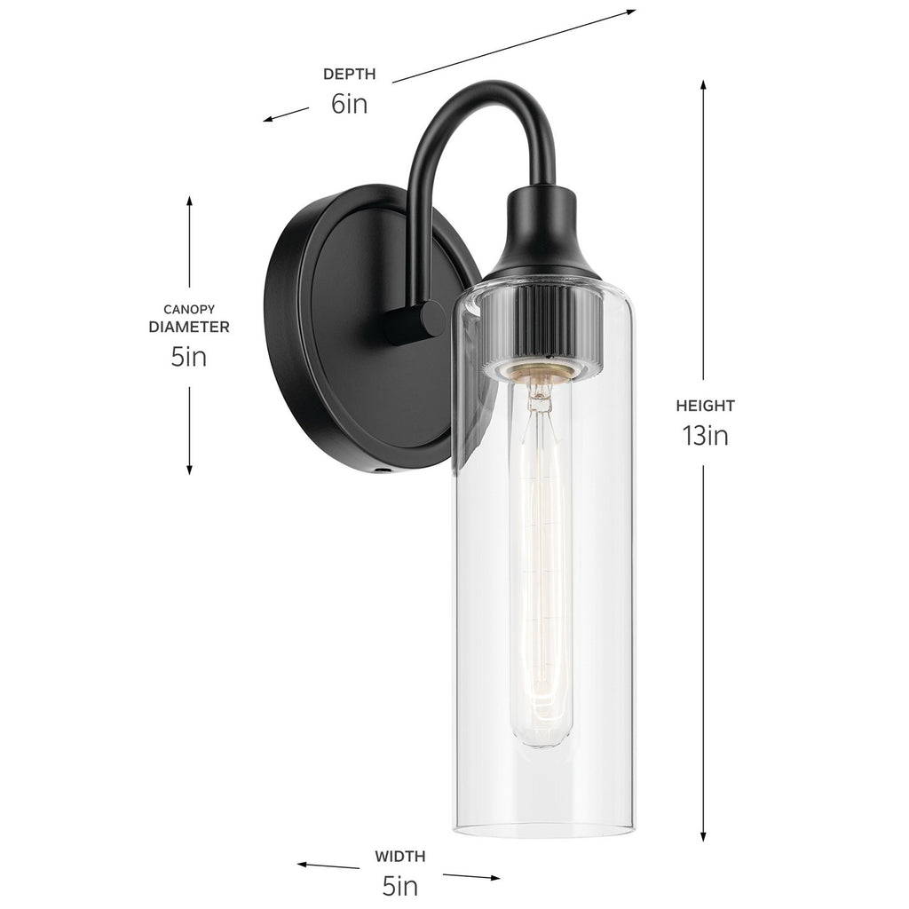 KICHLER 55209BK Kavi 13" 1-Light Wall Sconce With Clear Glass In Black