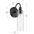 KICHLER 55209BK Kavi 13" 1-Light Wall Sconce With Clear Glass In Black