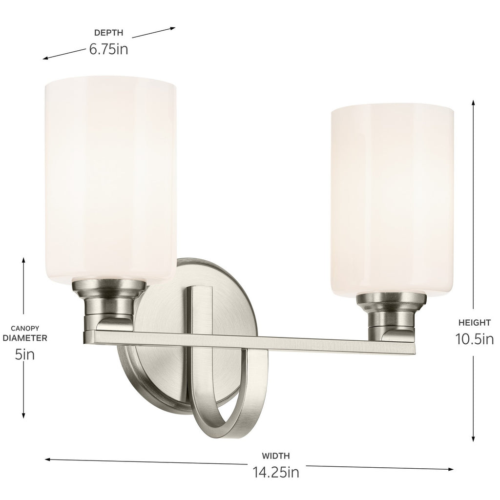 KICHLER 55225NI Gioe 14.25" 2-Light Vanity Light With Opal Glass In Brushed Nickel