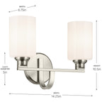 KICHLER 55225NI Gioe 14.25" 2-Light Vanity Light With Opal Glass In Brushed Nickel