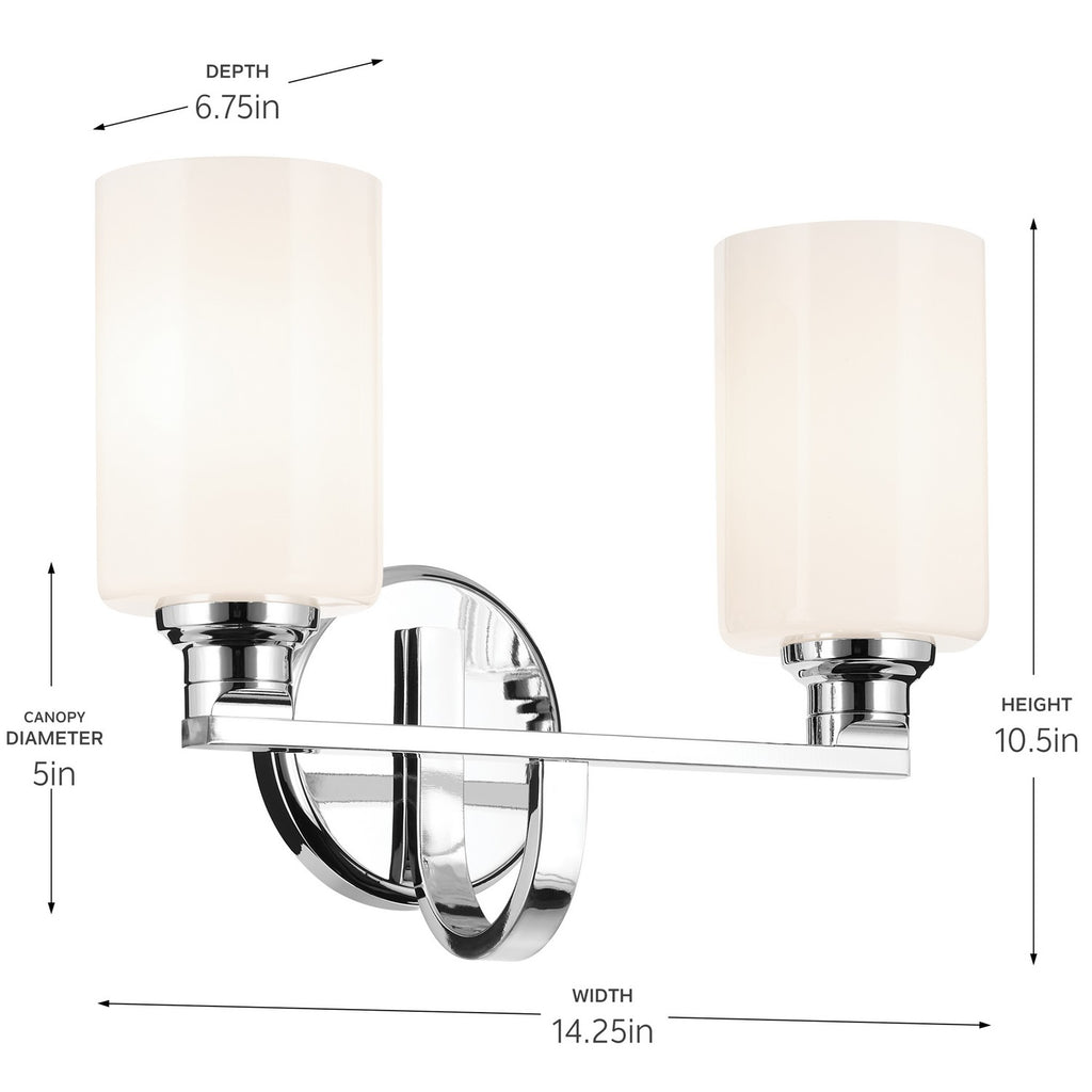 KICHLER 55225CH Gioe 14.25" 2-Light Vanity Light With Opal Glass In Chrome
