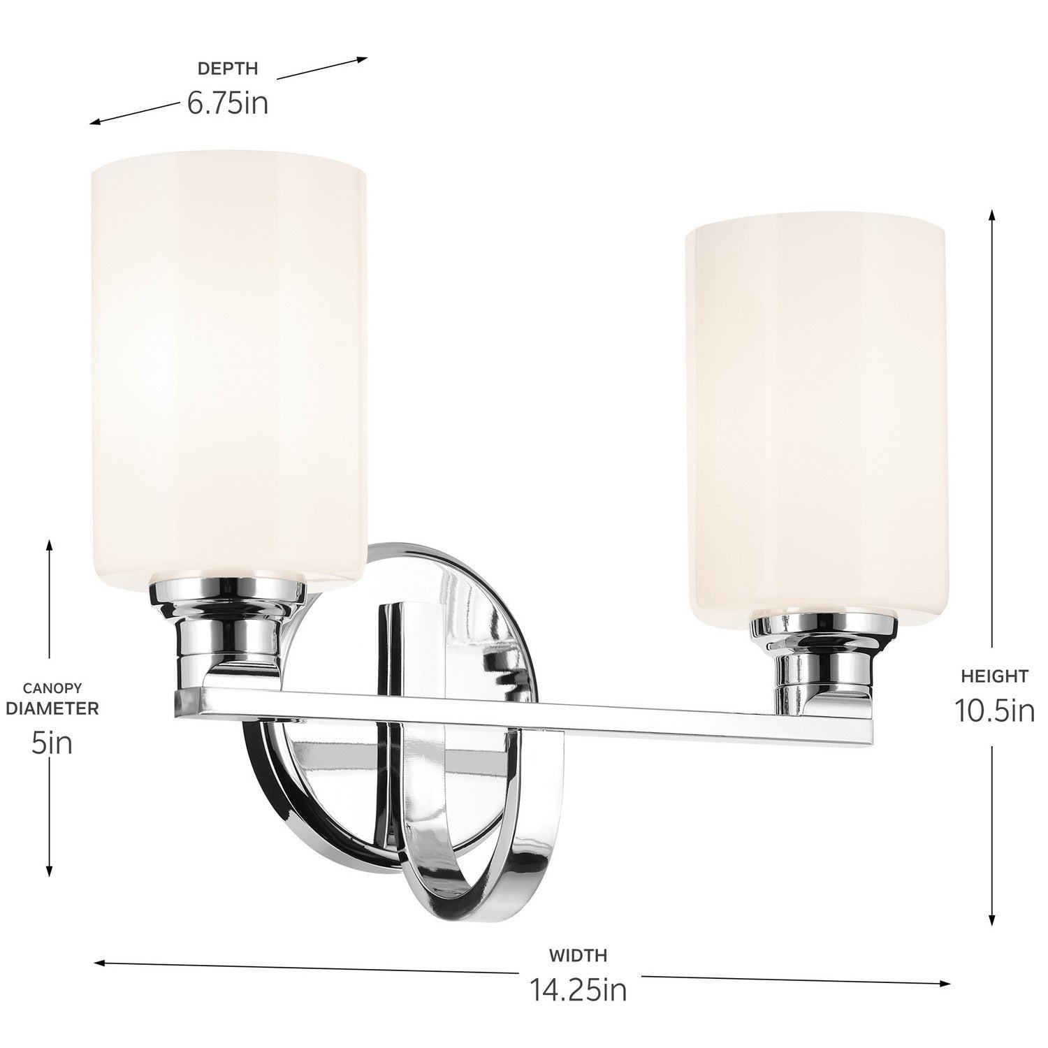 KICHLER 55225CH Gioe 14.25" 2-Light Vanity Light With Opal Glass In Chrome