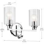 KICHLER 55225CHFLU Gioe 14.25" 2-Light Vanity Light With Clear Fluted Glass In Chrome